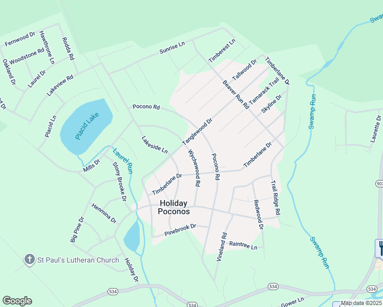map of restaurants, bars, coffee shops, grocery stores, and more near Wychewood Road in Albrightsville
