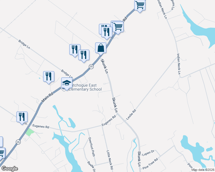 map of restaurants, bars, coffee shops, grocery stores, and more near 1270 Skunk Lane in Cutchogue