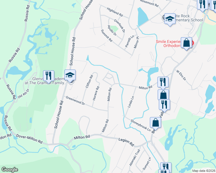 map of restaurants, bars, coffee shops, grocery stores, and more near 86 Milton Road in Jefferson