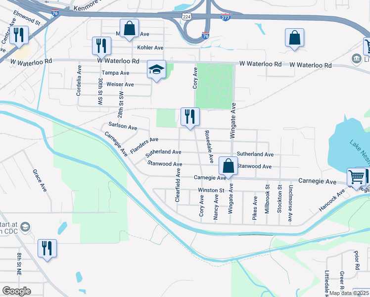 map of restaurants, bars, coffee shops, grocery stores, and more near 1078 Sutherland Avenue in Akron