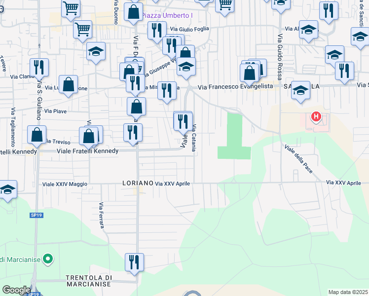 map of restaurants, bars, coffee shops, grocery stores, and more near 74 Viale Gandhi in Marcianise