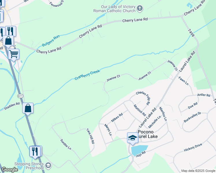 map of restaurants, bars, coffee shops, grocery stores, and more near 328 Joanne Court in Monroe County