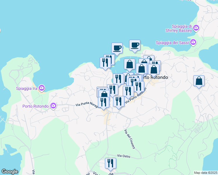 map of restaurants, bars, coffee shops, grocery stores, and more near 26 Via G.Germiniasi in Porto Rotondo