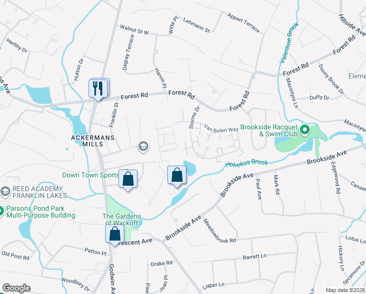 map of restaurants, bars, coffee shops, grocery stores, and more near 149 Dickinson Lane in Mahwah
