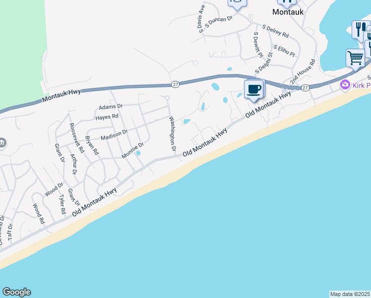map of restaurants, bars, coffee shops, grocery stores, and more near 681 Old Montauk Highway in Montauk