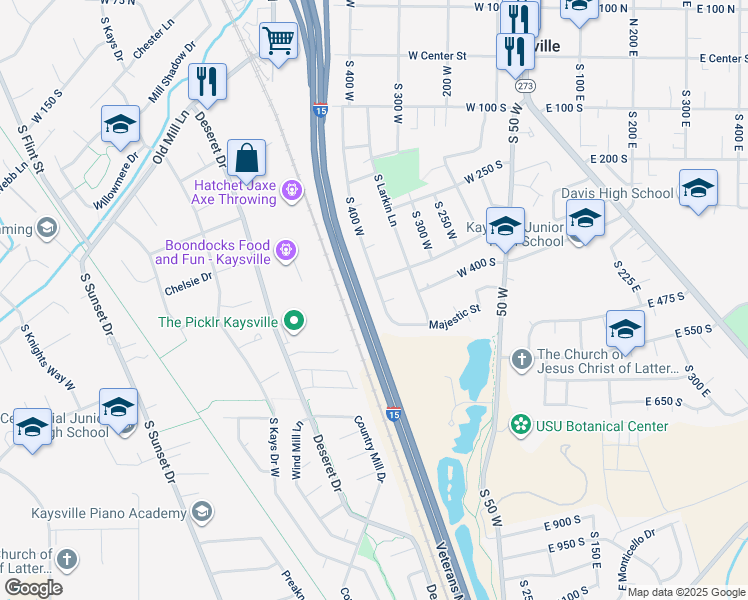 map of restaurants, bars, coffee shops, grocery stores, and more near 384 Christine Way in Kaysville