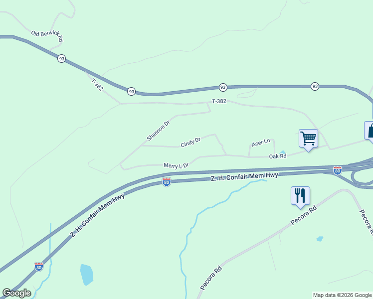 map of restaurants, bars, coffee shops, grocery stores, and more near 12 Merry L Dr in Drums