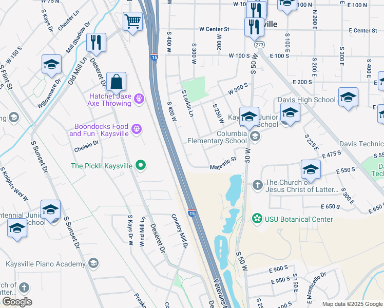map of restaurants, bars, coffee shops, grocery stores, and more near 382 West Summer Chase Circle in Kaysville