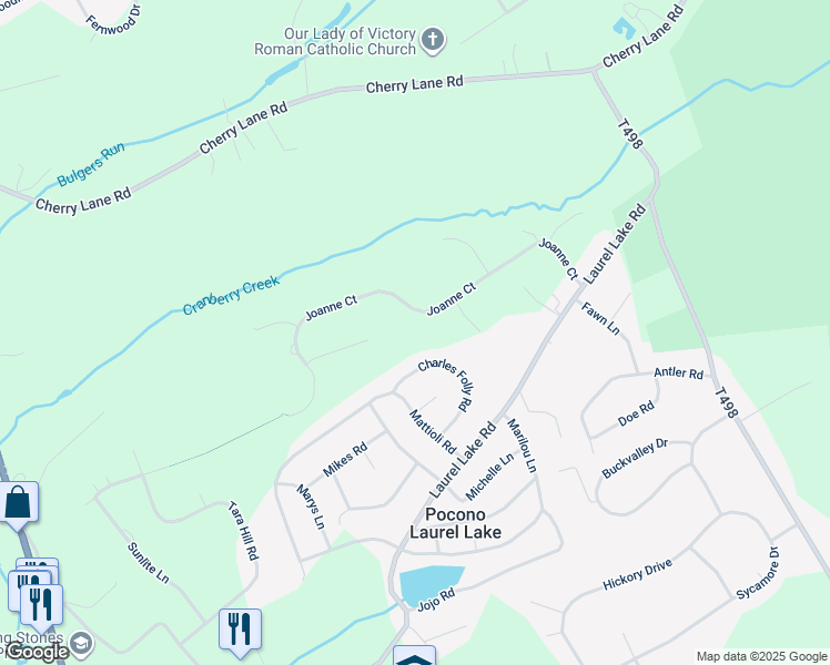 map of restaurants, bars, coffee shops, grocery stores, and more near 394 Joanne Court in Monroe County