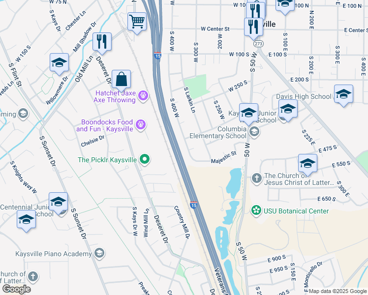 map of restaurants, bars, coffee shops, grocery stores, and more near 384 Christine Way in Kaysville