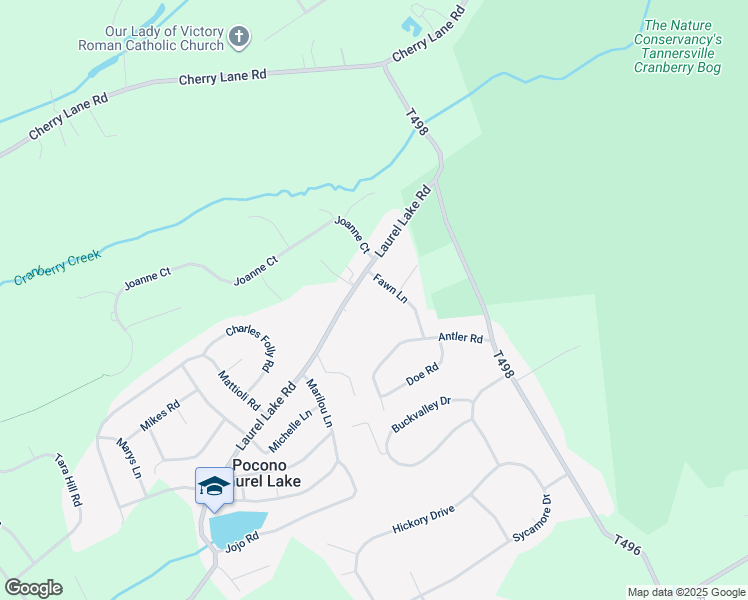 map of restaurants, bars, coffee shops, grocery stores, and more near 133 Fawn Lane in Monroe County