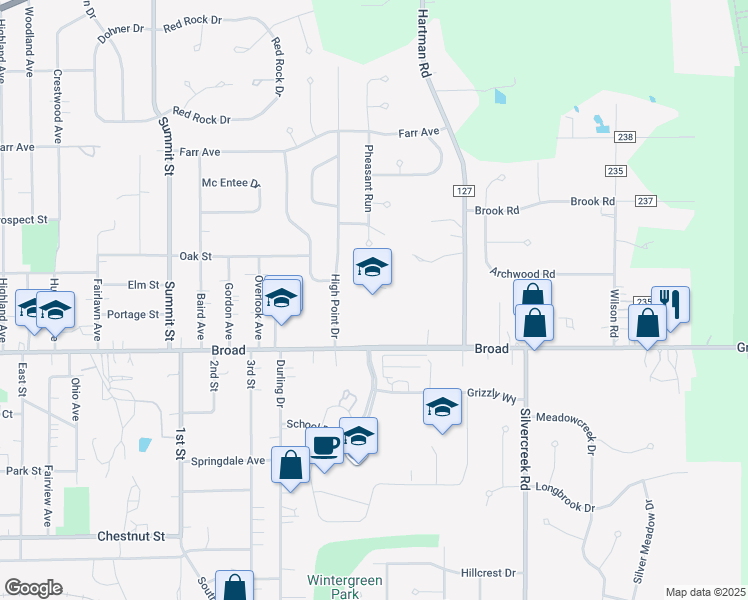 map of restaurants, bars, coffee shops, grocery stores, and more near 650 Broad in Wadsworth
