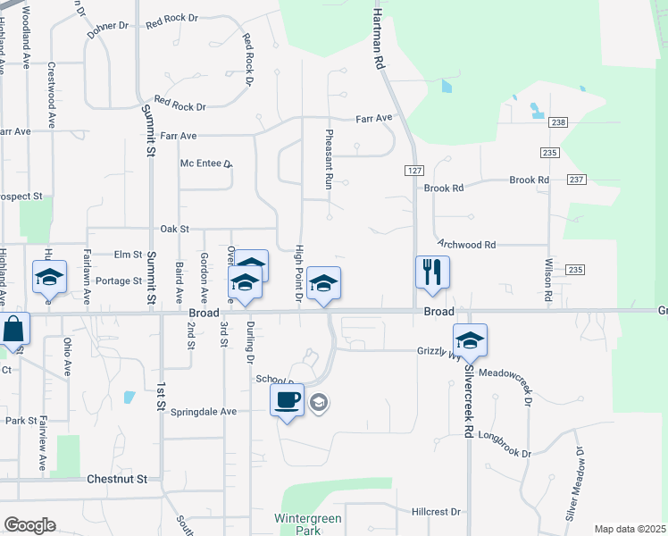 map of restaurants, bars, coffee shops, grocery stores, and more near 650 Broad in Wadsworth