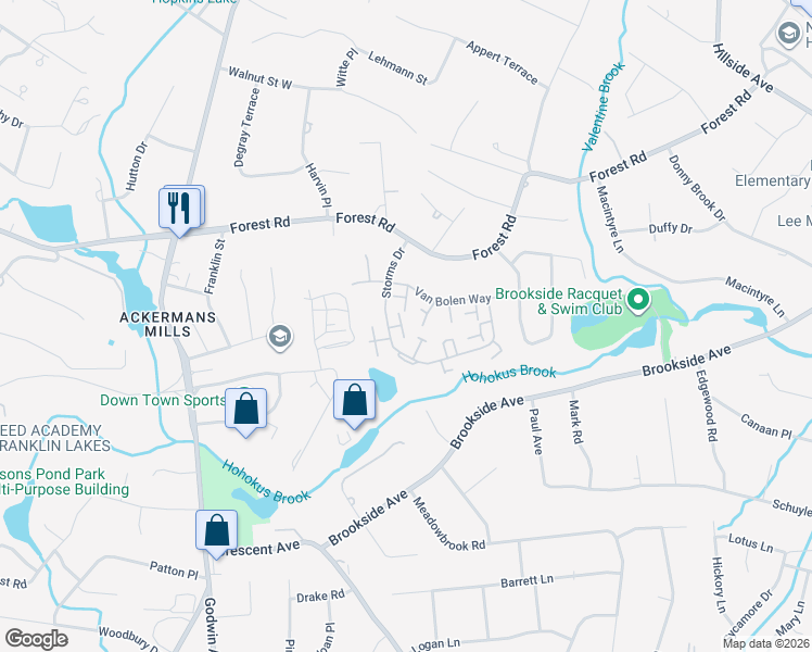 map of restaurants, bars, coffee shops, grocery stores, and more near 141 Emerson Court in Mahwah