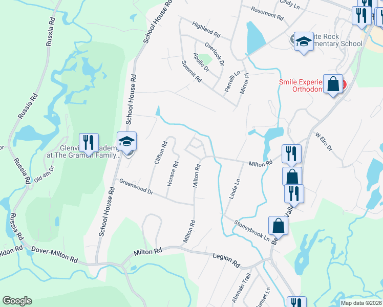 map of restaurants, bars, coffee shops, grocery stores, and more near 80 Milton Road in Jefferson