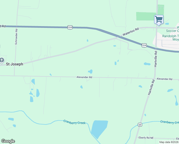 map of restaurants, bars, coffee shops, grocery stores, and more near 3079 Alexander Rd in Atwater