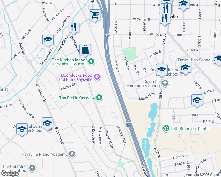 map of restaurants, bars, coffee shops, grocery stores, and more near 306 Christine Way in Kaysville