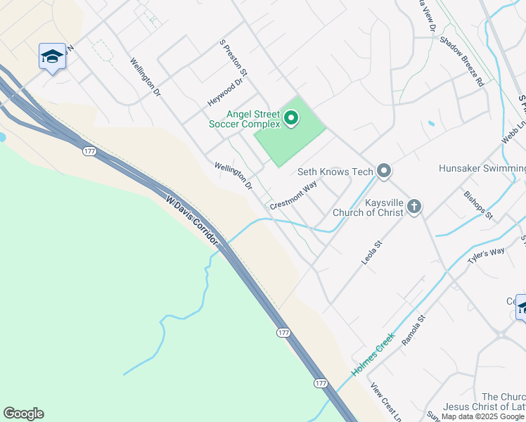 map of restaurants, bars, coffee shops, grocery stores, and more near 385 Wellington Drive in Kaysville