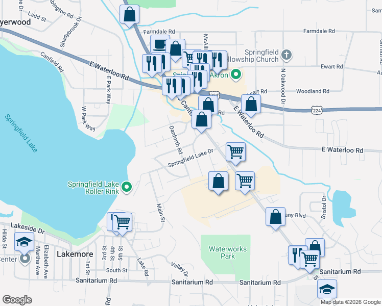 map of restaurants, bars, coffee shops, grocery stores, and more near 2757 Michaels Drive in Akron