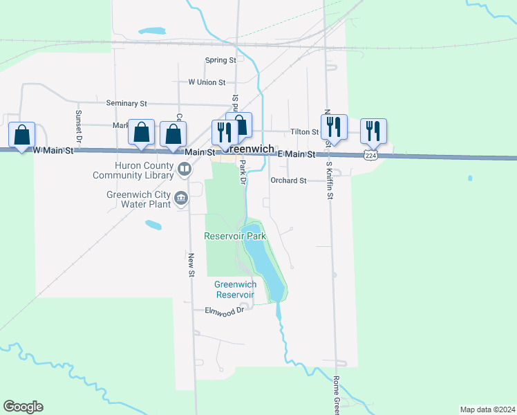 map of restaurants, bars, coffee shops, grocery stores, and more near 10 Orchard Street in Greenwich