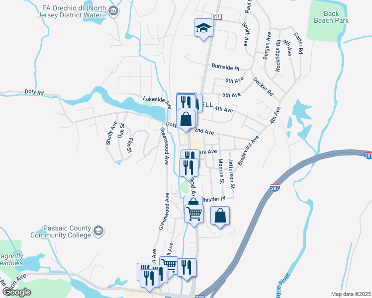map of restaurants, bars, coffee shops, grocery stores, and more near 1115 Ringwood Avenue in Wanaque