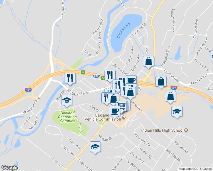 map of restaurants, bars, coffee shops, grocery stores, and more near 42 West Oakland Avenue in Oakland