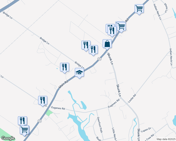 map of restaurants, bars, coffee shops, grocery stores, and more near 35995 Main Road in Cutchogue