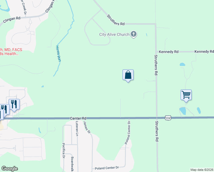 map of restaurants, bars, coffee shops, grocery stores, and more near 3984 Center Road in Youngstown