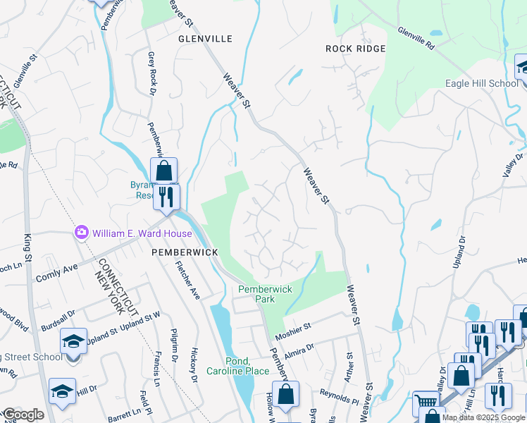 map of restaurants, bars, coffee shops, grocery stores, and more near 111 West Lyon Farm Drive in Greenwich
