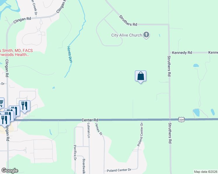 map of restaurants, bars, coffee shops, grocery stores, and more near 3984 Center Road in Youngstown