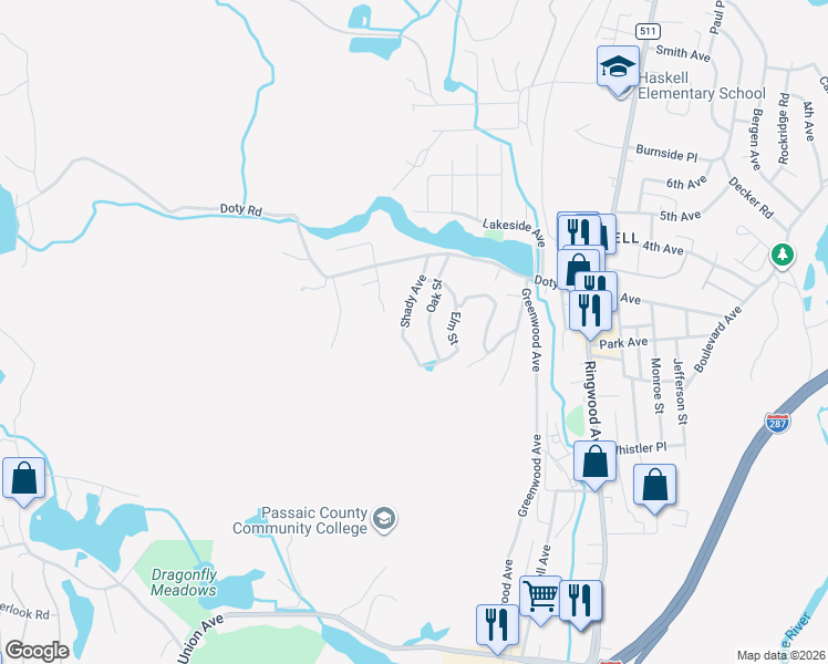 map of restaurants, bars, coffee shops, grocery stores, and more near 25 Shady Avenue in Wanaque