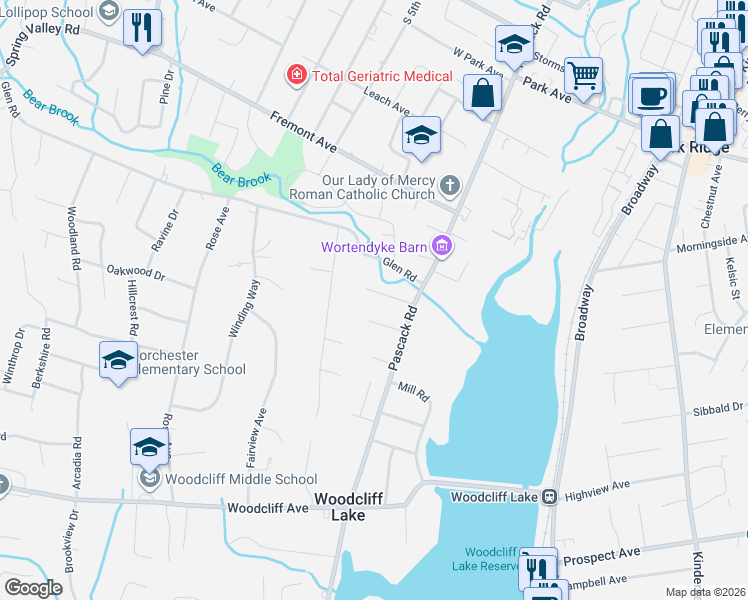 map of restaurants, bars, coffee shops, grocery stores, and more near 22 Edgehill Court in Woodcliff Lake