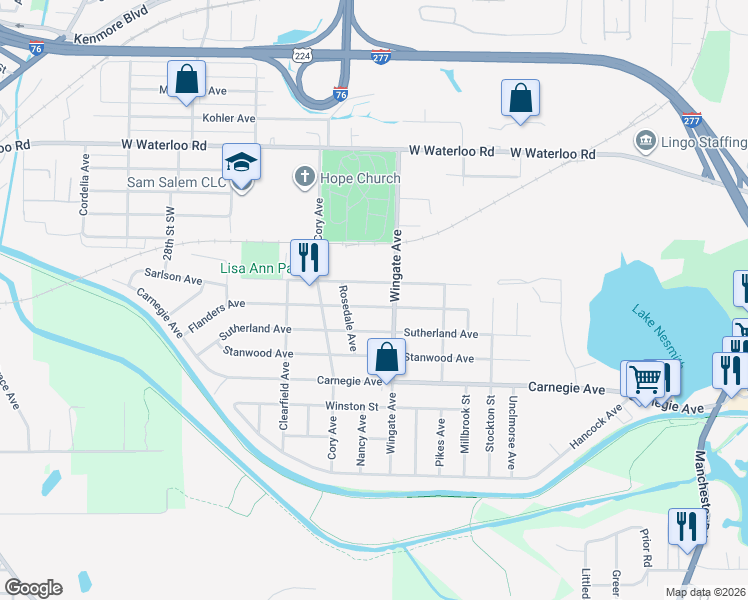 map of restaurants, bars, coffee shops, grocery stores, and more near 1006 Ivor Avenue in Akron