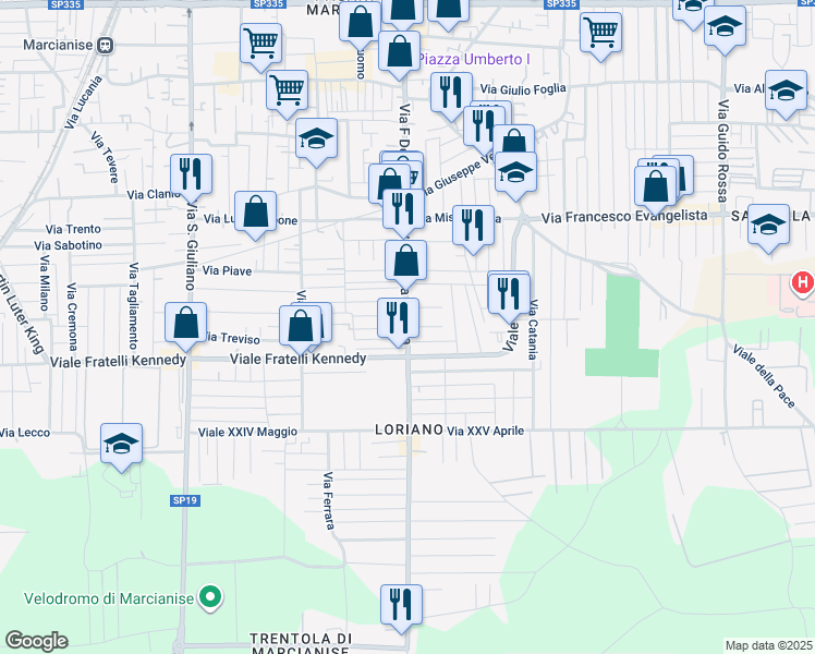map of restaurants, bars, coffee shops, grocery stores, and more near 48 Viale della Vittoria in Marcianise