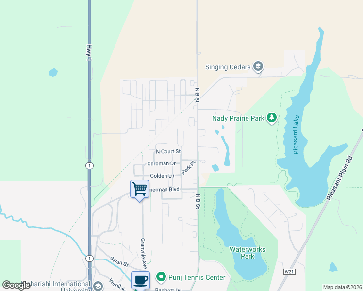 map of restaurants, bars, coffee shops, grocery stores, and more near 104 Full Moon Lane in Fairfield