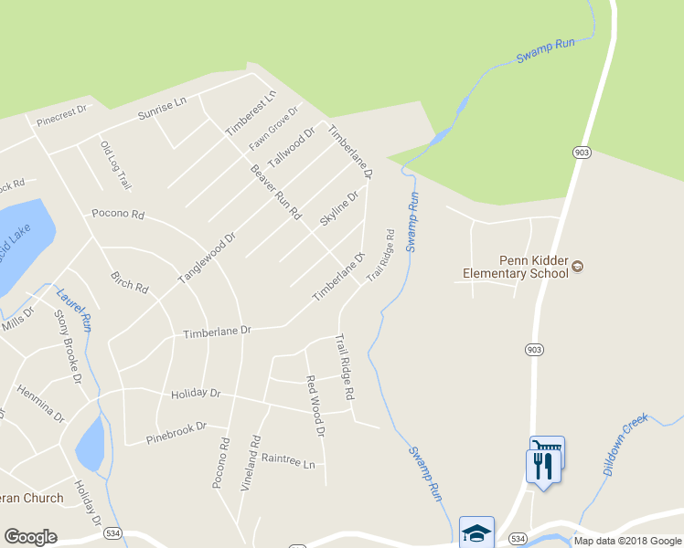 map of restaurants, bars, coffee shops, grocery stores, and more near 29 Timberline Drive in Albrightsville