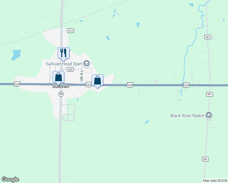 map of restaurants, bars, coffee shops, grocery stores, and more near 465 U.S. 224 in Sullivan