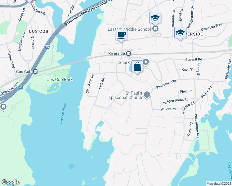 map of restaurants, bars, coffee shops, grocery stores, and more near 10 Gilliam Lane in Greenwich