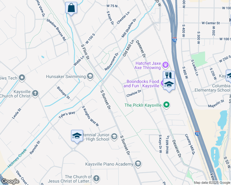 map of restaurants, bars, coffee shops, grocery stores, and more near 454 South Jay Street in Kaysville