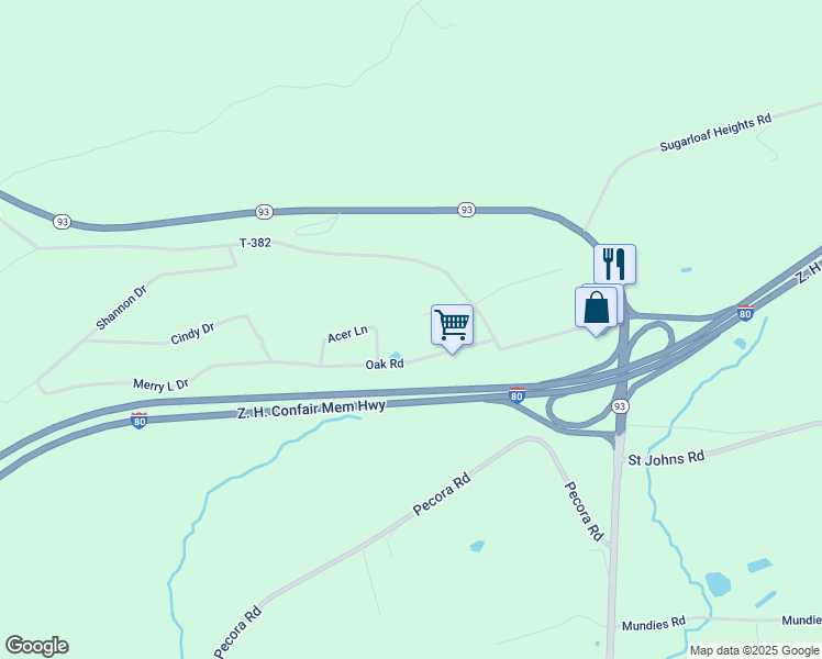 map of restaurants, bars, coffee shops, grocery stores, and more near Acer Lane in Drums