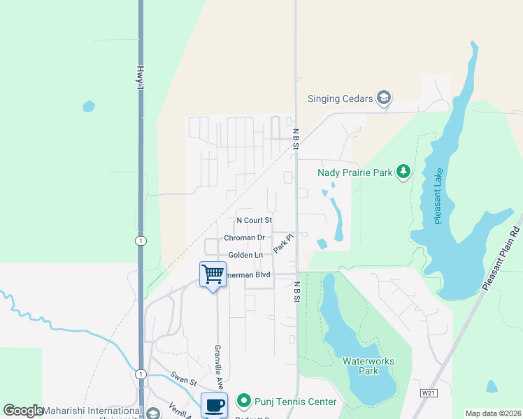 map of restaurants, bars, coffee shops, grocery stores, and more near 104 Full Moon Lane in Fairfield