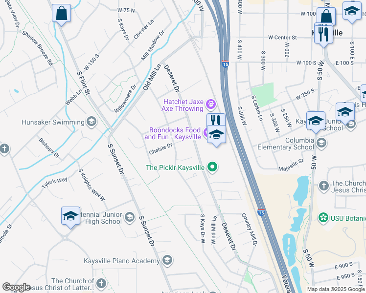 map of restaurants, bars, coffee shops, grocery stores, and more near 749 Chelsie Drive in Kaysville