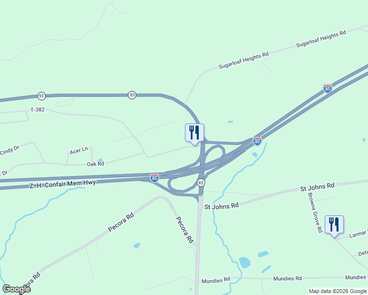 map of restaurants, bars, coffee shops, grocery stores, and more near 1114 Pennsylvania 93 in Drums