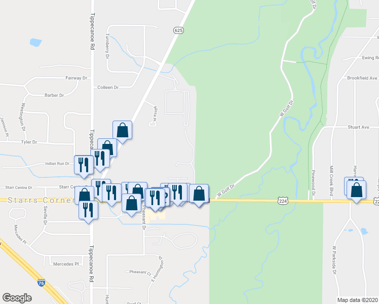 map of restaurants, bars, coffee shops, grocery stores, and more near Unnamed Road in Boardman