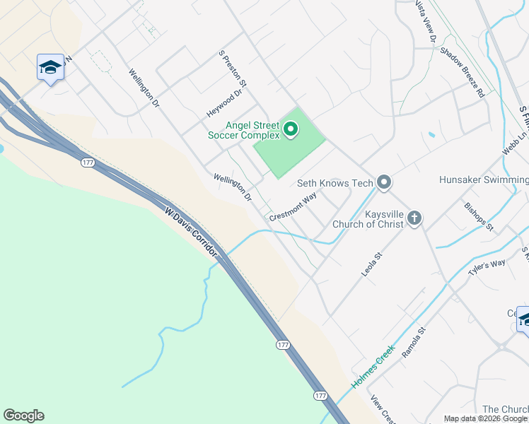 map of restaurants, bars, coffee shops, grocery stores, and more near 409 Wellington Drive in Kaysville