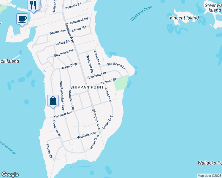 map of restaurants, bars, coffee shops, grocery stores, and more near 188 Ocean Drive East in Stamford