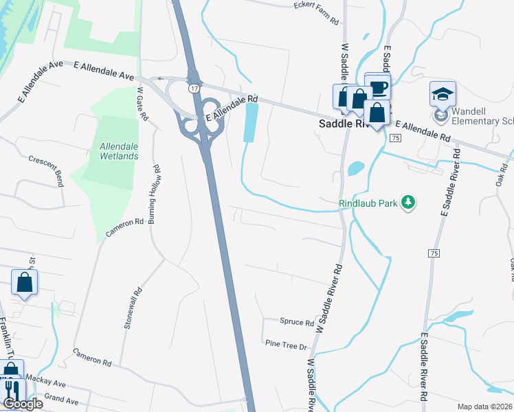 map of restaurants, bars, coffee shops, grocery stores, and more near 29 Dater Lane in Saddle River