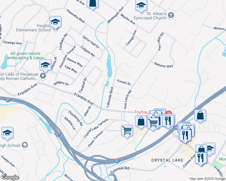 map of restaurants, bars, coffee shops, grocery stores, and more near 211 Washington Street in Franklin Lakes