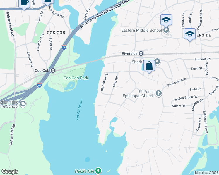 map of restaurants, bars, coffee shops, grocery stores, and more near 41 Club Road in Greenwich