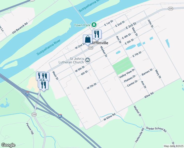 map of restaurants, bars, coffee shops, grocery stores, and more near 610 Race Street in Nescopeck